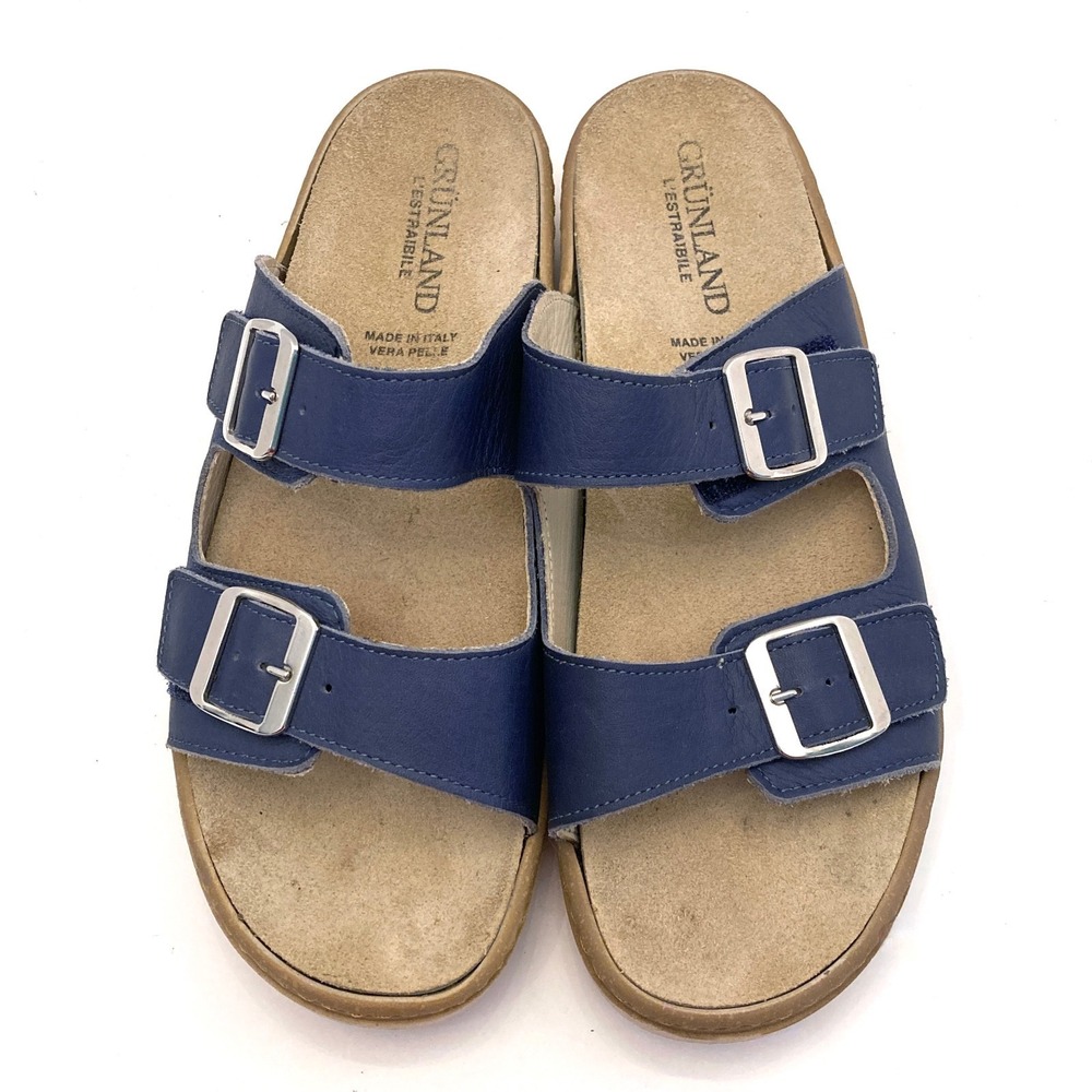 Grunland Blue Leather Orthopedic Sandals Straps‎ Made Italy EU 39 US Womens 8